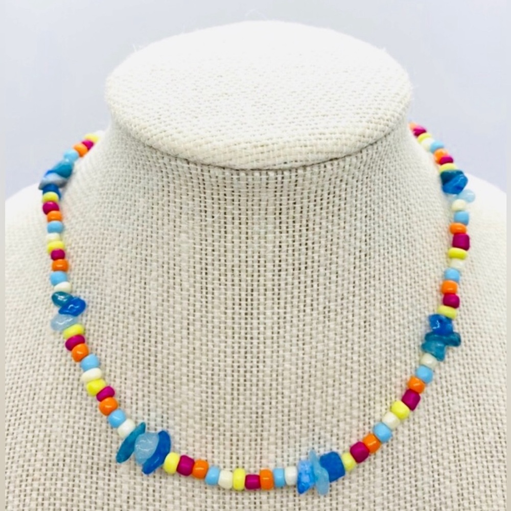 Rainbow Multi-Color Beaded Necklace Boho Y2K Summer Beach Preppy Coastal Cowgirl - Picture 2 of 7